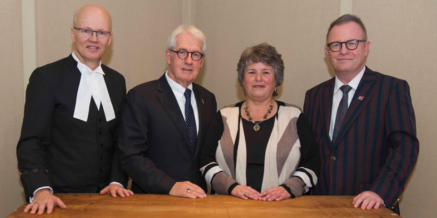 Speakers at the announcement (left to right): The Honourable Geoff Regan, Speaker of the House of Commons & MP for Halifax West; The Honourable Wilfred P. Moore, Senator; Joan Roué, great-granddaughter; Mark O'Neill, President & CEO Canadian Museum of History.