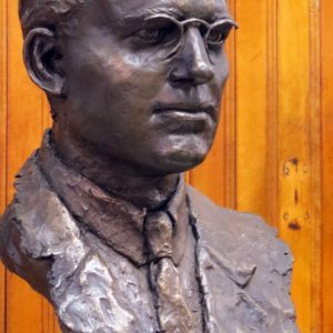 The William J. Roué bronze bust, unveiled July 28, 2018, at the Lunenburg Library