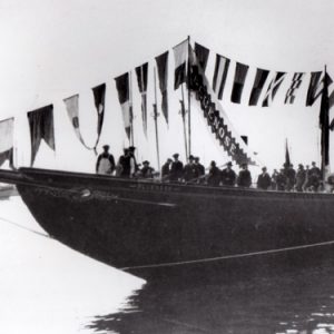 March 26, 1921 - Bluenose in the water just after launching (copyright Knickles Studio)